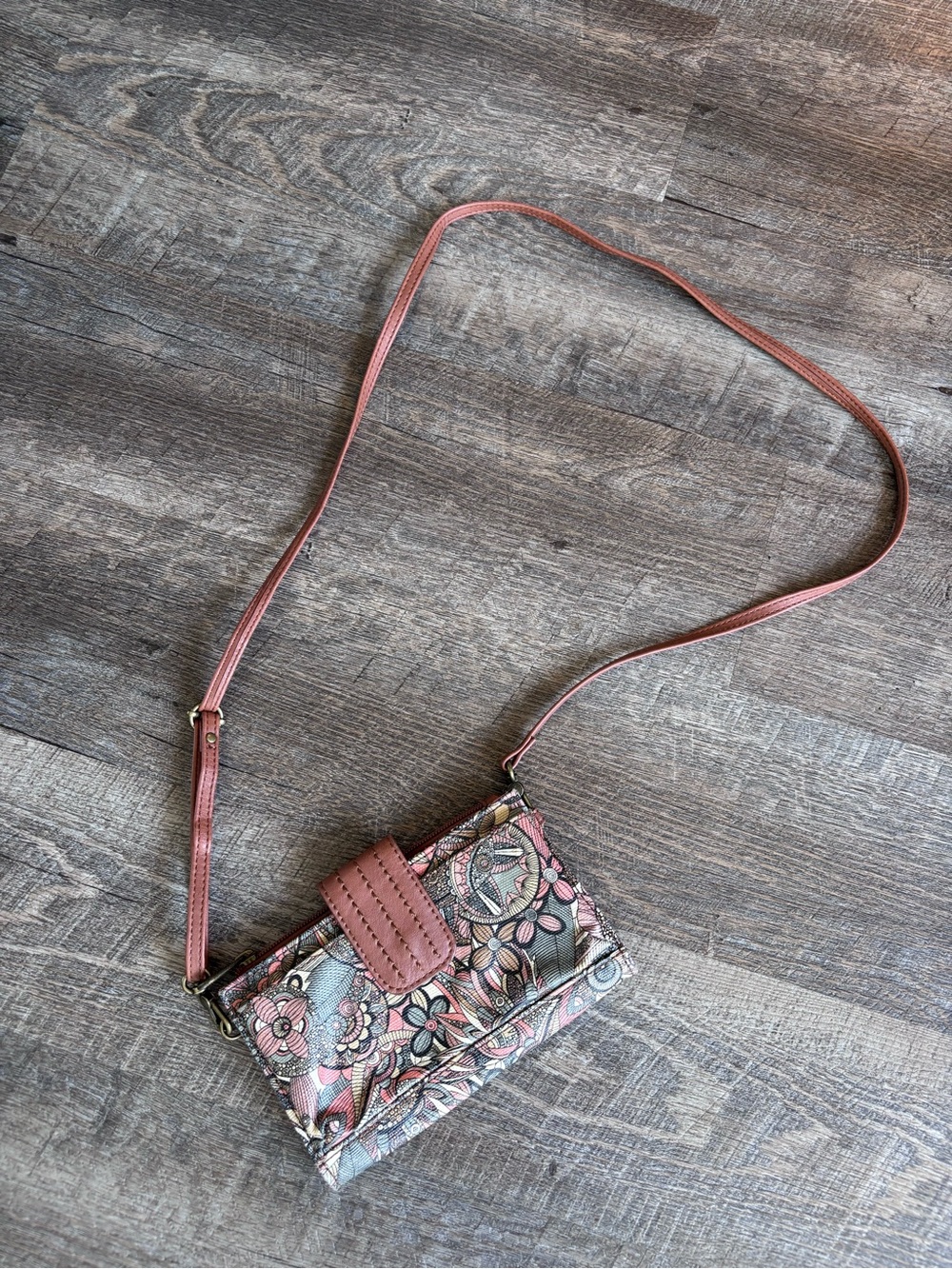 SakRoots Pink Floral Crossbody Wallet Purse with Adjustable Strap